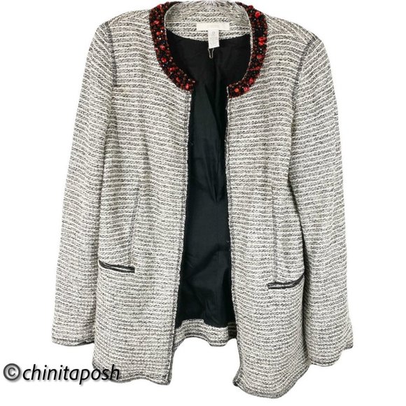 Chicos Embellished Neckline Tweed Jacket - Picture 2 of 7